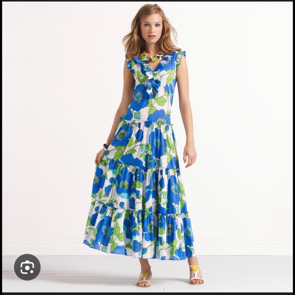 kate spade Blue and Green Floral Tiered Maxi Dress